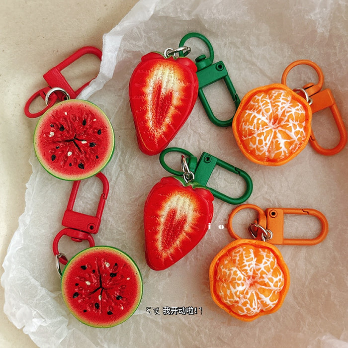 Wholesale Chic Fruit Resin Keychain Pendant - Half-Cut Strawberry Design