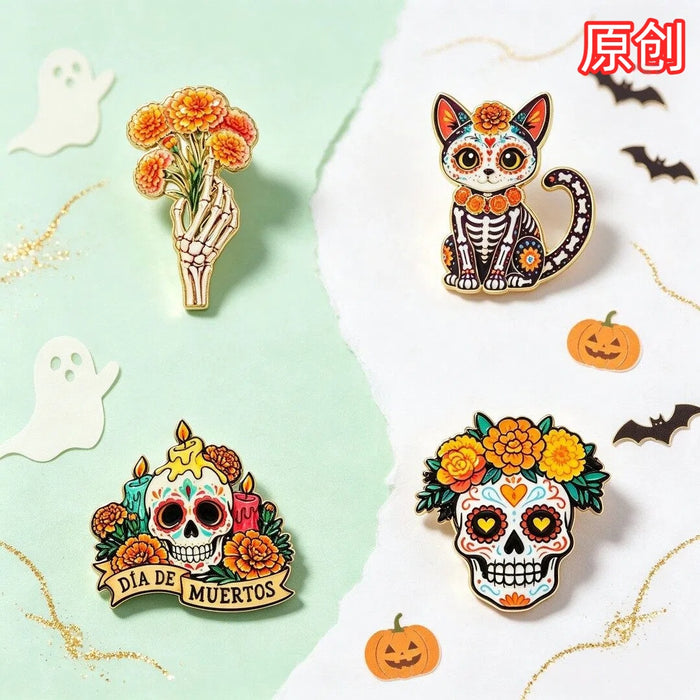 Wholesale Zinc Alloy Enamel Skull Brooch Pin Day Of The Dead  Party Gift Clothing Decoration