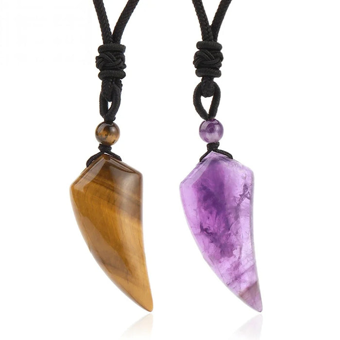 Wholesale Amethyst Crystal Wolf Tooth Pendant Necklace Minimalist Ancient Style Everyday Jewelry Accessory