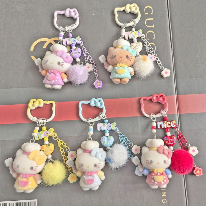 Wholesale Dopamine Style Cute Cat Ear Flocked Phone Charm Bag Keychain Pendant DIY Accessory
