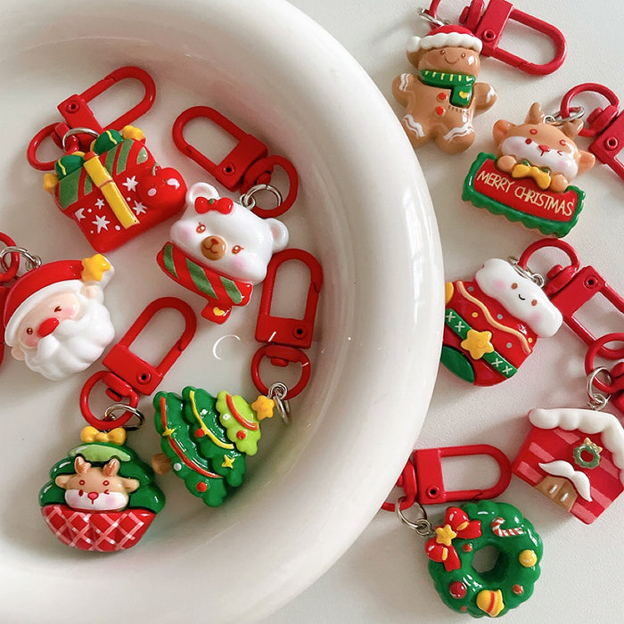 Wholesale Trendy Cartoon Christmas Resin Keychain Pendant  Design Bag Charm Gift Accessory For Resale