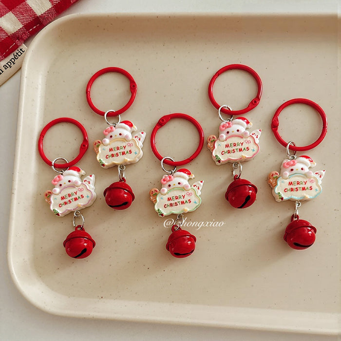 Wholesale Cartoon Cat Christmas Design Resin Keychain Bell Charm Cute Bag Charm Gift