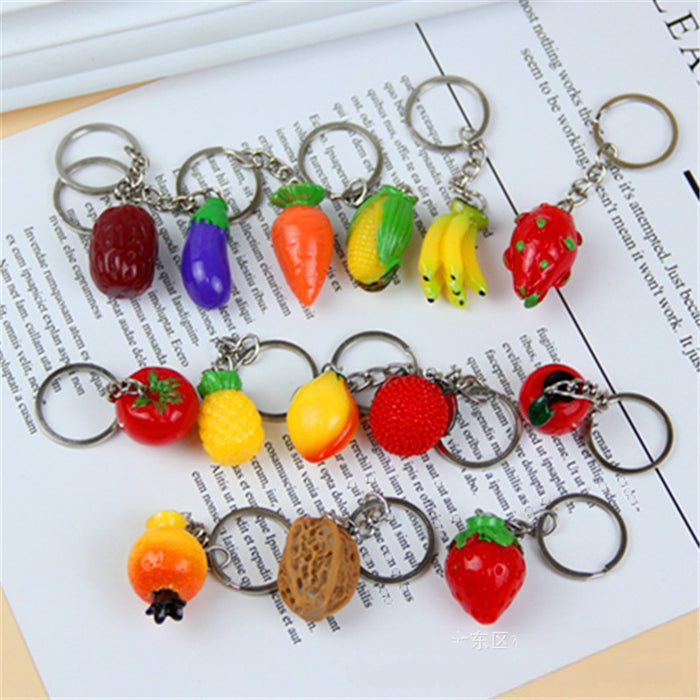 Wholesale Creative Resin Fruit Keychain Simulated Strawberry Grape Pomegranate Watermelon MOQ≥10