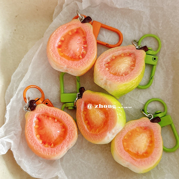 Wholesale Pastoral Half Cut Guava Resin Keychain Pendant Stylish Bag Charm Gift