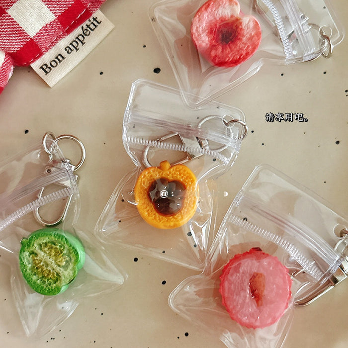 Wholesale Resin Fruit Keychain Set Half Cut Cantaloupe Loquat Lychee Bag Charm Phone Pendant Boutique Resale
