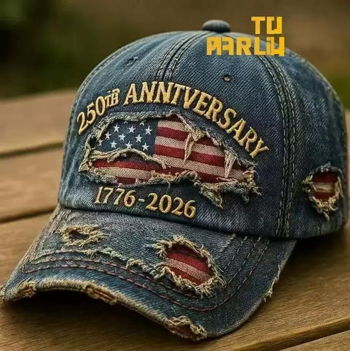 Wholesale Vintage Ripped Embroidery Denim Baseball Cap Dacron Fashion Adjustable Sun Protection Hat