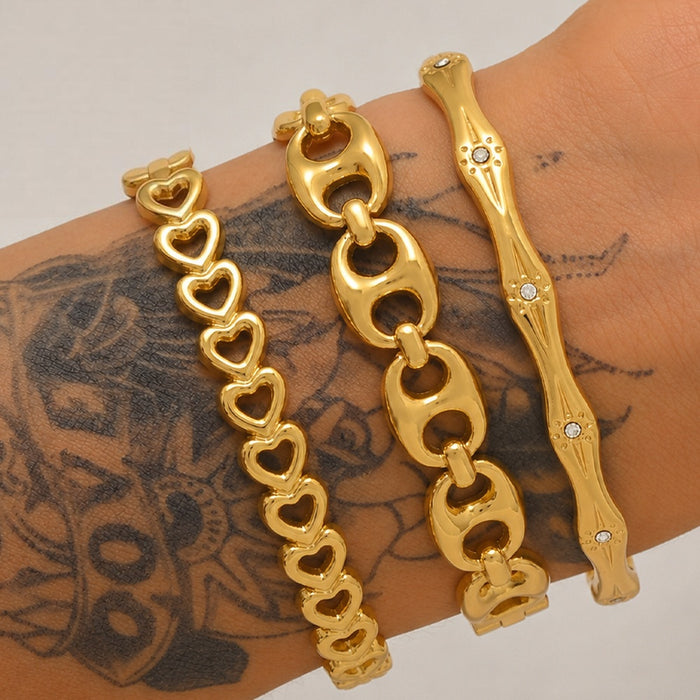 Wholesale Women S Titanium Steel Bamboo Joint Eight Pointed Star Bracelet Pave Design Trendy Everyday Jewelry Accessory