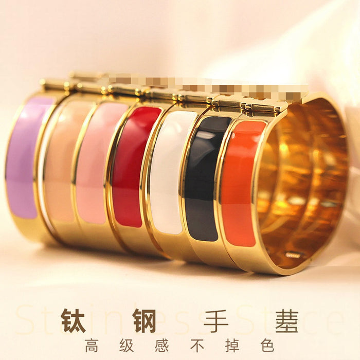 Wholesale Wide Purple Enamel H Letter Titanium Steel Stackable Bracelet Fashion Couple Jewelry Accessory