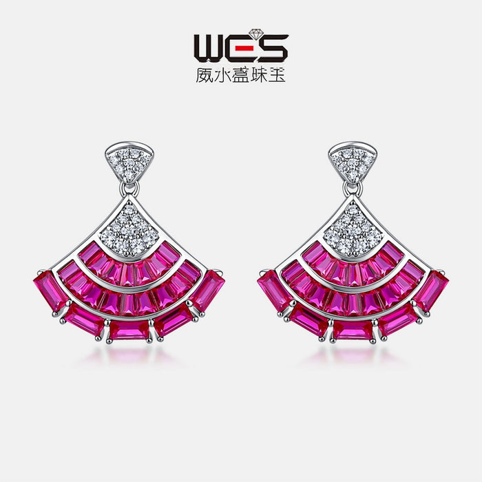 Wholesale S925 sterling silver stud earrings with zirconium accents and diamond embellishments,  fan-shaped luxury earrings,  available for wholesale.