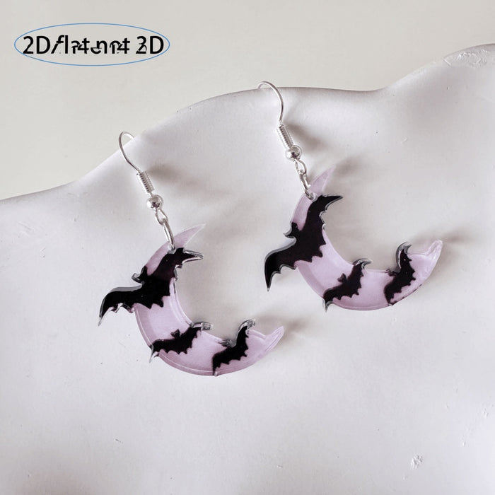 Wholesale Acrylic Bat Moon Pendant Earrings Gothic  Trendy Jewelry Accessory