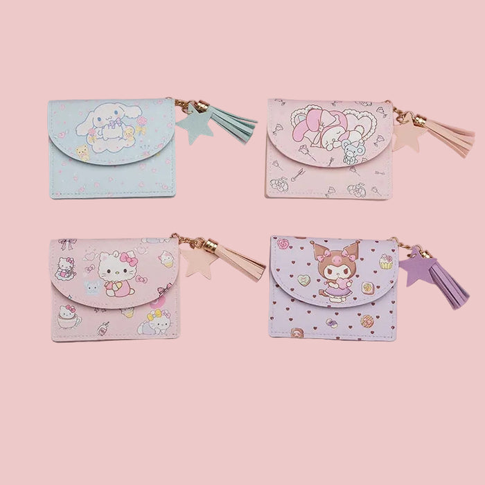 Wholesale Cute Cartoon Print PU Tassel Card Holder Multi-slot Wallet Student Gift Accessory