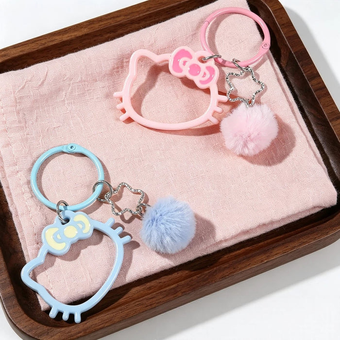 Wholesale Cute Cat Head Hollow Star Keychain Pendant Sky Blue Plastic Resin Car Key Accessory Gift For Friend