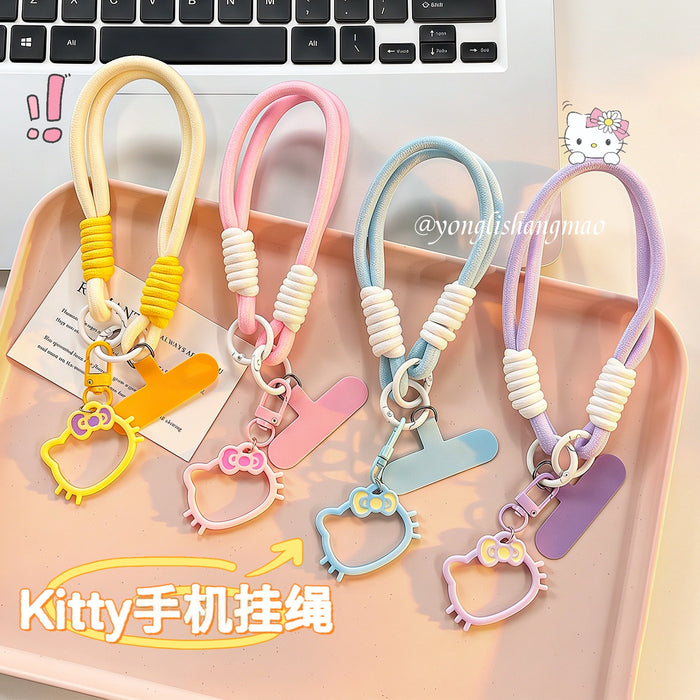 Wholesale Cute Cartoon Cat Phone Lanyard With Bag Charm Plastic Resin Double Clip Woven Wrist Strap Fashion Accessory For Girls Decorative Gift