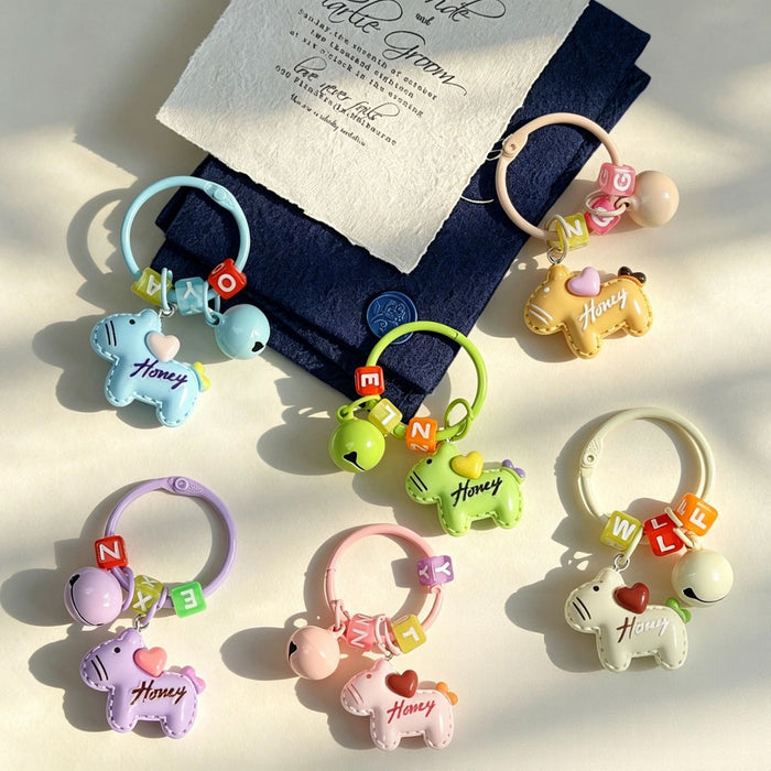 Wholesale Dopamine Color Cartoon Pony Keychain Bell Pendant Cute Animal Bag Charm DIY Fuse Bead Craft Fashion Accessory Gift