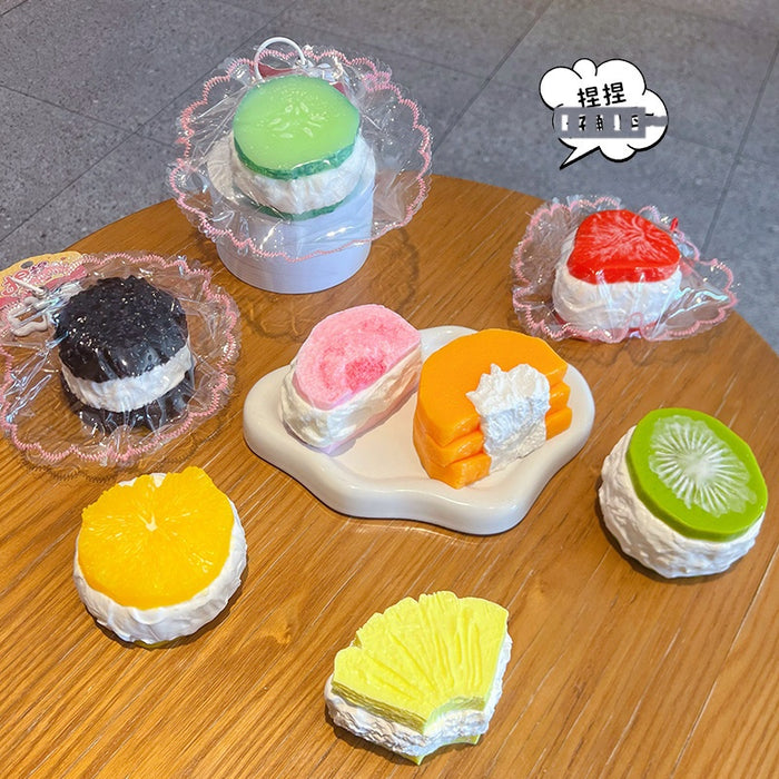 Wholesale Food Grade Silicone Squishy Fruit Keychain Strawberry Orange Stress Relief Bag Charm
