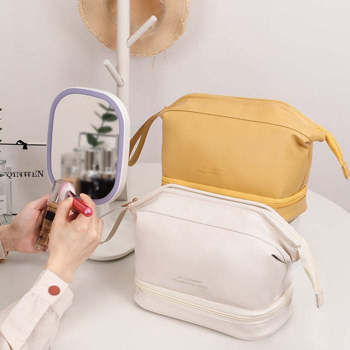 Wholesale Modern Cloud Design Double Layer Makeup Bag PU Leather Travel Toiletry Pouch Everyday Use And Gift