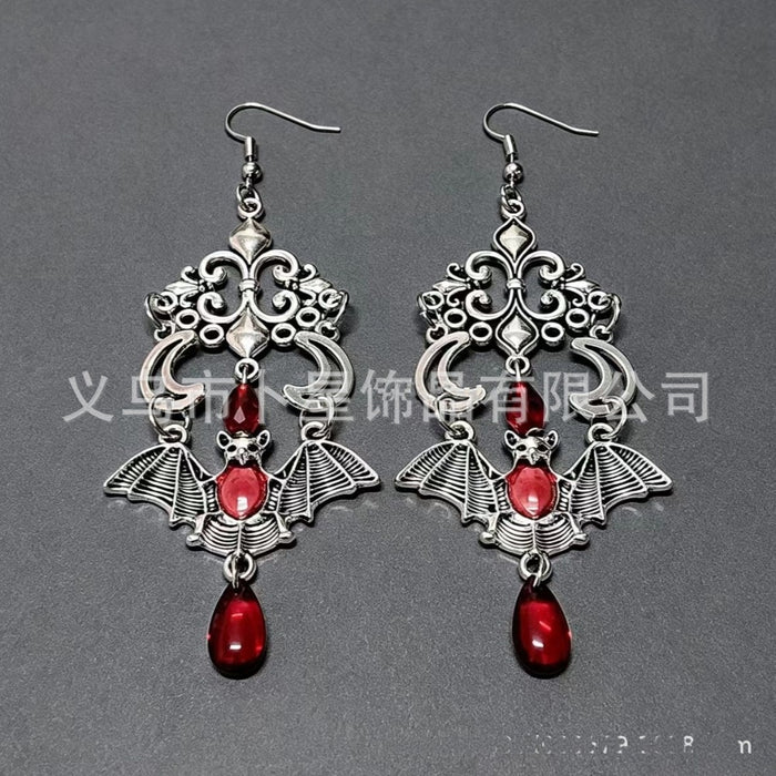 Wholesale Gothic Vampire Bat Moon Cross Red Crystal Drop Earrings Trendy  Jewelry Accessory For Women