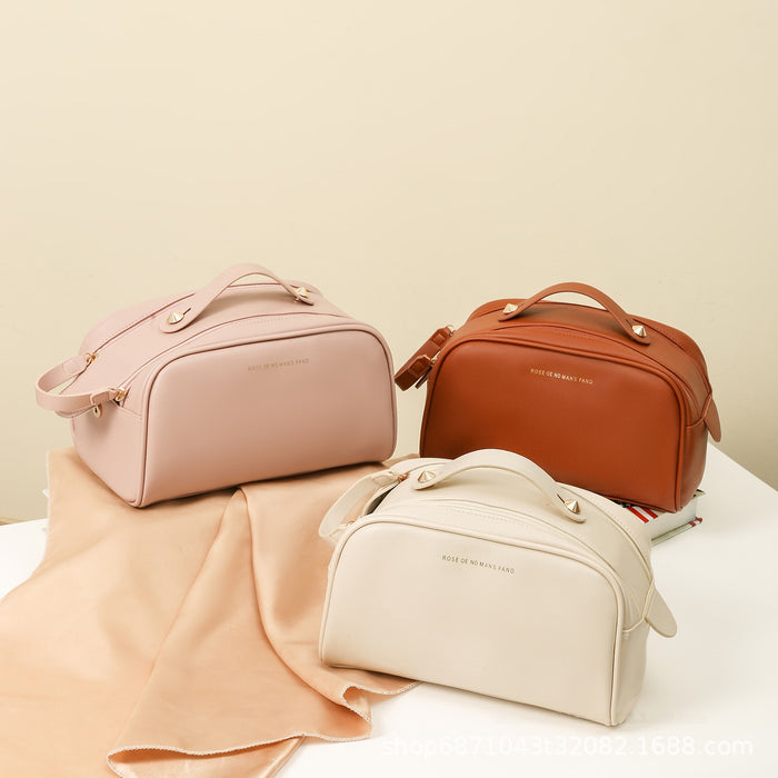 Wholesale PU Leather Large Capacity Double Zipper Cosmetic Bag Modern Minimalist Chic Travel Makeup Organizer