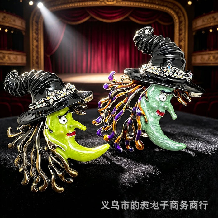 Wholesale Stylish  Witch Hat Star Rhinestone Brooch Pin Zinc Alloy Fashion Accessory