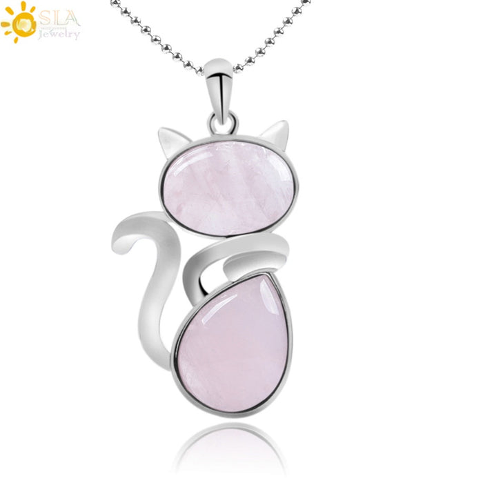 Wholesale Natural Stone Kitten Pendant Necklace Cute Cat Jewelry Accessory White Turquoise Finish Everyday Gift