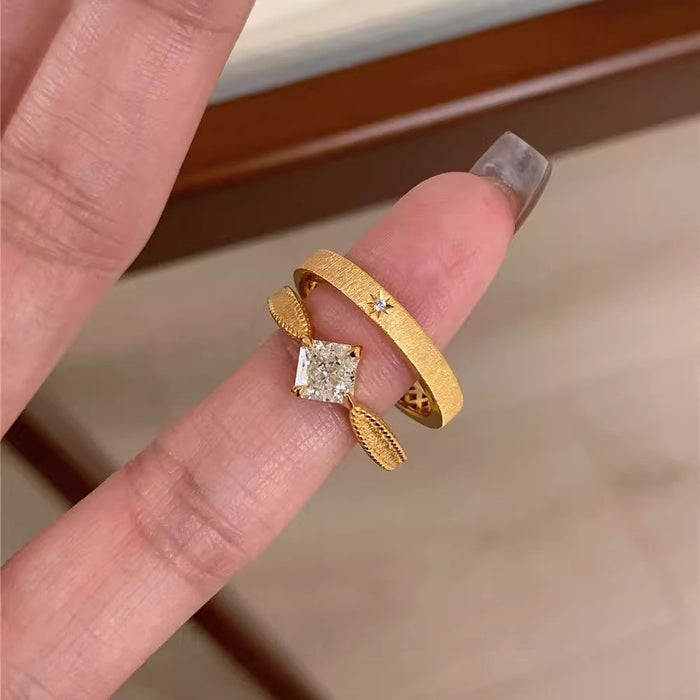 Wholesale medieval vintage brushed square sugar zircon ring women' s high-end light luxury niche opening ring
