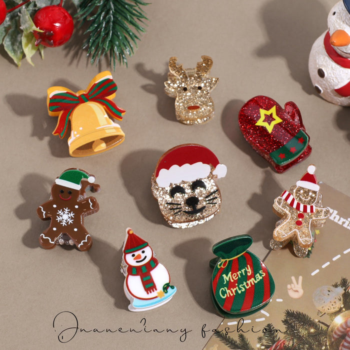 Wholesale Christmas Hair Clips Cute Gingerbread Man Snowman Elk Bell Plastic Hair Accessory For Party Gift