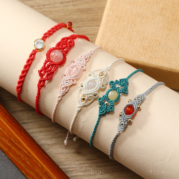 Wholesale Simple Geometric Design Handmade Natural Stone And Gold Plated Beaded Bracelet Adjustable Waxed Cord Women S Fashion Accessory Gift