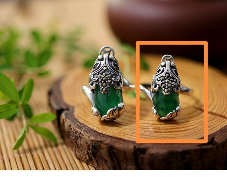 Wholesale 10pcs 925 ancient silver open food ring JDC-RS-NS009 Rings 尼森 green B2 10pcs Wholesale Jewelry JoyasDeChina Joyas De China