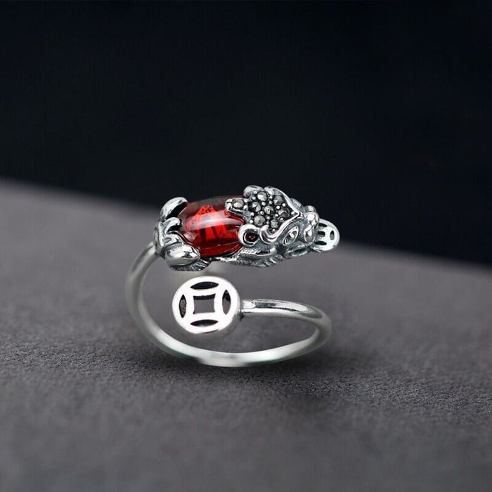 Wholesale 10pcs 925 ancient silver open food ring JDC-RS-NS009 Rings 尼森 red A 10pcs Wholesale Jewelry JoyasDeChina Joyas De China
