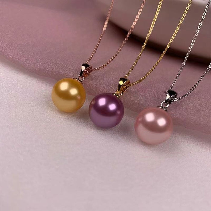 Wholesale 14MM Deep Purple Beads Gold Champagne Gold Purple Pink Imitation Pearl Plated 925 Silver Necklace Women Pendant Accessories Pendant JoyasDeChina Wholesale Jewelry JoyasDeChina Joyas De China