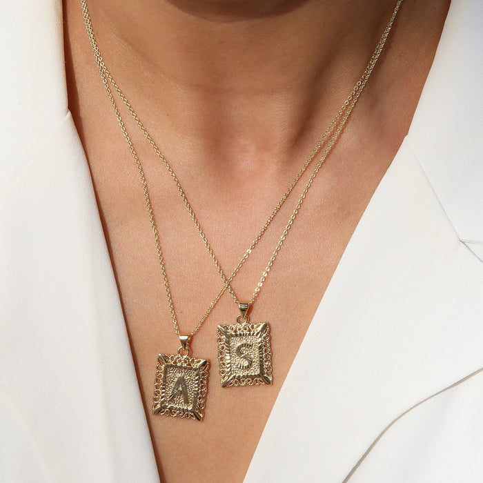 Wholesale 18k Brass Square Square Brand Simple 26 English Letter Pendant Necklace Necklaces JoyasDeChina Wholesale Jewelry JoyasDeChina Joyas De China