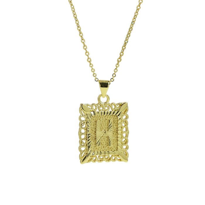 Wholesale 18k Brass Square Square Brand Simple 26 English Letter Pendant Necklace Necklaces JoyasDeChina Necklace h Wholesale Jewelry JoyasDeChina Joyas De China