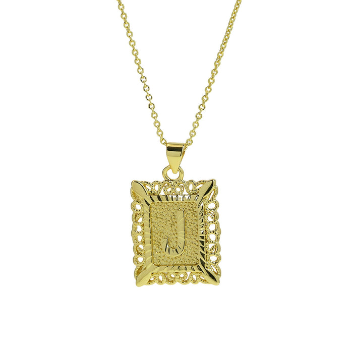 Wholesale 18k Brass Square Square Brand Simple 26 English Letter Pendant Necklace Necklaces JoyasDeChina Necklace j Wholesale Jewelry JoyasDeChina Joyas De China