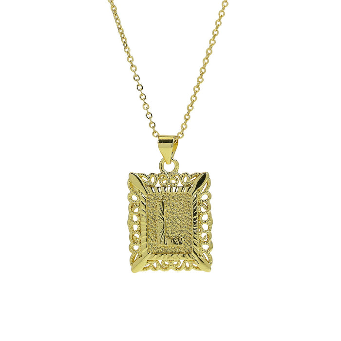 Wholesale 18k Brass Square Square Brand Simple 26 English Letter Pendant Necklace Necklaces JoyasDeChina Necklace l Wholesale Jewelry JoyasDeChina Joyas De China