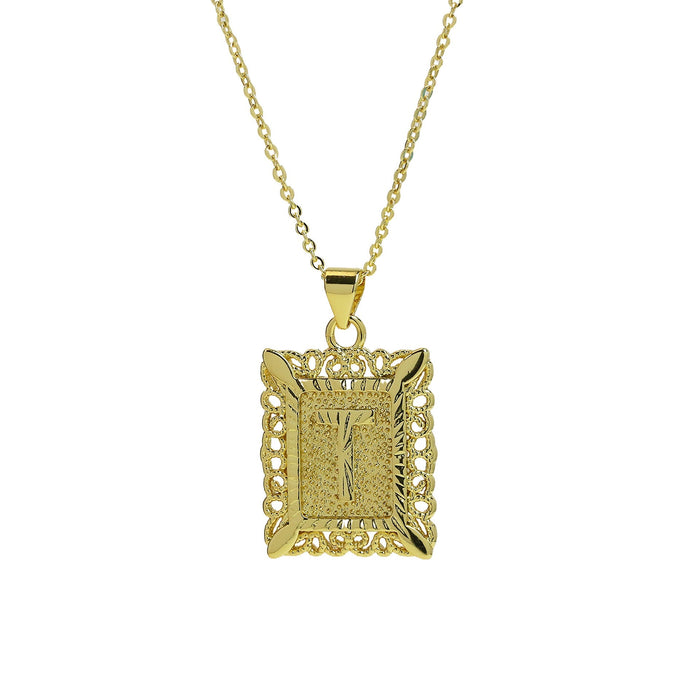 Wholesale 18k Brass Square Square Brand Simple 26 English Letter Pendant Necklace Necklaces JoyasDeChina Necklace t Wholesale Jewelry JoyasDeChina Joyas De China