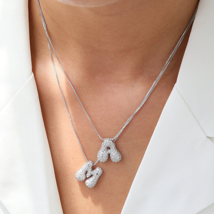 Wholesale 18k brass zircon bubble balloon 26 English letters pendant necklace Pendant JoyasDeChina Wholesale Jewelry JoyasDeChina Joyas De China