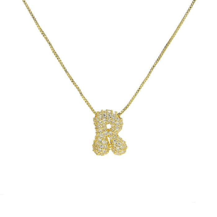 Wholesale 18k brass zircon bubble balloon 26 English letters pendant necklace Pendant JoyasDeChina Gold necklace r Wholesale Jewelry JoyasDeChina Joyas De China