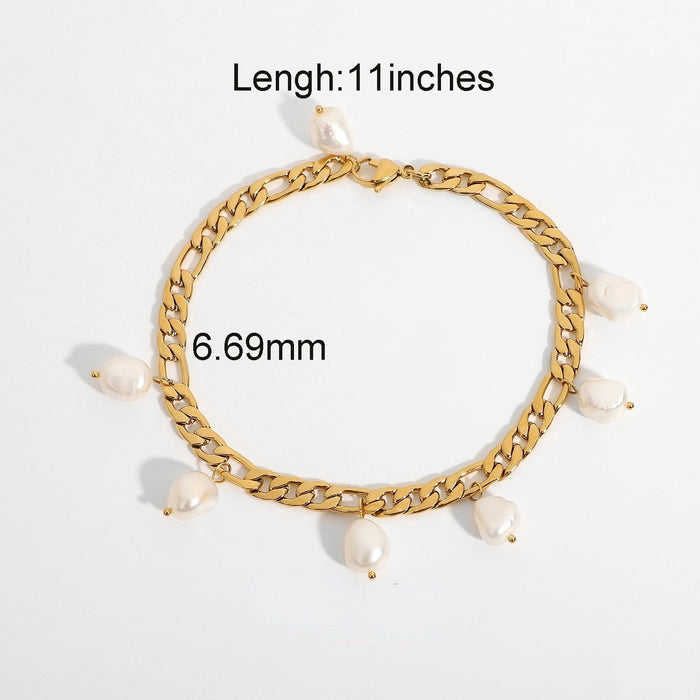 Wholesale 18k Gold Plated Cuban 316L Stainless Steel Pearl Anklet JDC-AS-JD102 Anklet 杰鼎 JDA201013 Wholesale Jewelry JoyasDeChina Joyas De China