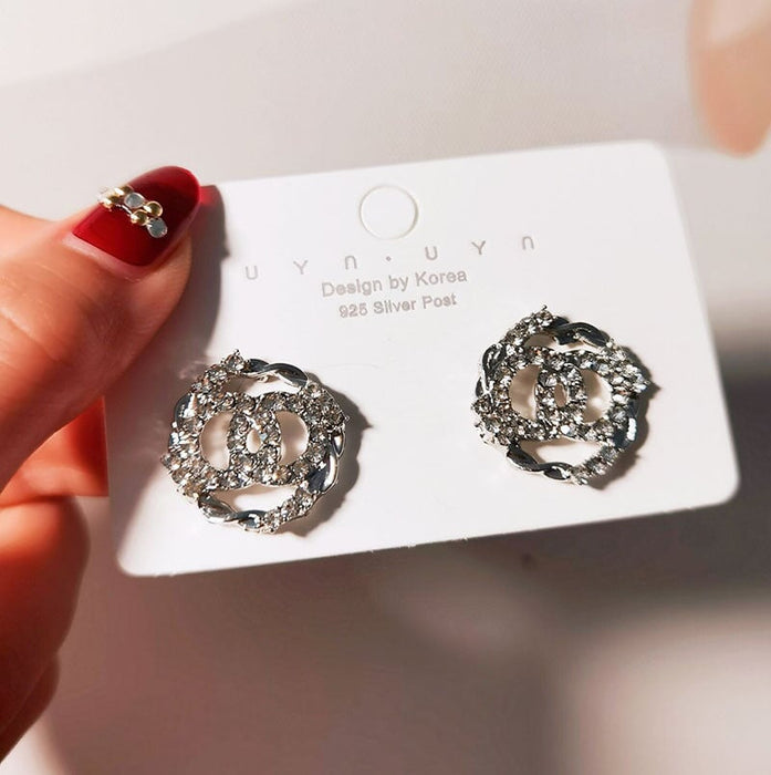 Wholesale 925 Silver Needle Small Fragrance Rhinestone Geometric Circle Stud Earrings (F)JDC-ES-Dengy001 Earrings 登云 Silver Wholesale Jewelry JoyasDeChina Joyas De China