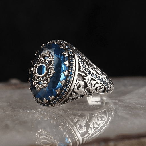 Wholesale 925 Silver Plated Blue Zircon Artisan Rhinestone Men's Silver Ring JDC-RS-Beid005 Rings 贝迪 Wholesale Jewelry JoyasDeChina Joyas De China