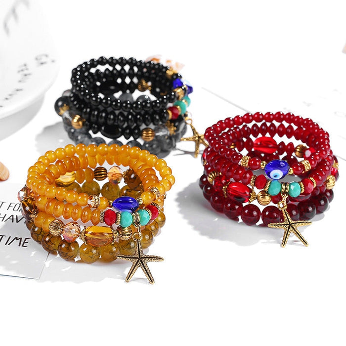 Wholesale Acrylic Boho Multilayer Beaded Bracelet Devil's Eye Starfish Bracelet JDC-BT-DHJ018 Bracelet 邓会君 Wholesale Jewelry JoyasDeChina Joyas De China