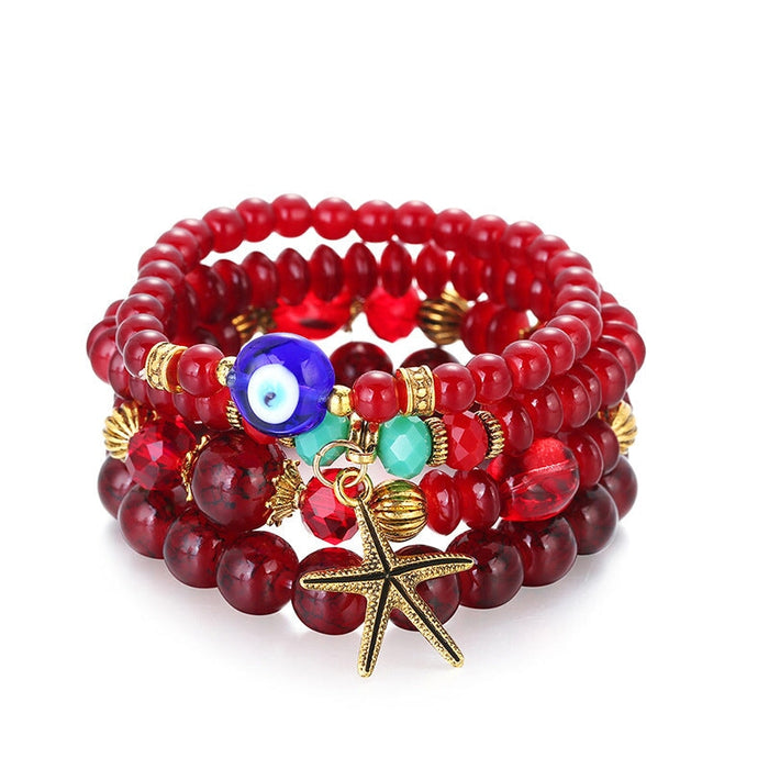 Wholesale Acrylic Boho Multilayer Beaded Bracelet Devil's Eye Starfish Bracelet JDC-BT-DHJ018 Bracelet 邓会君 red Wholesale Jewelry JoyasDeChina Joyas De China