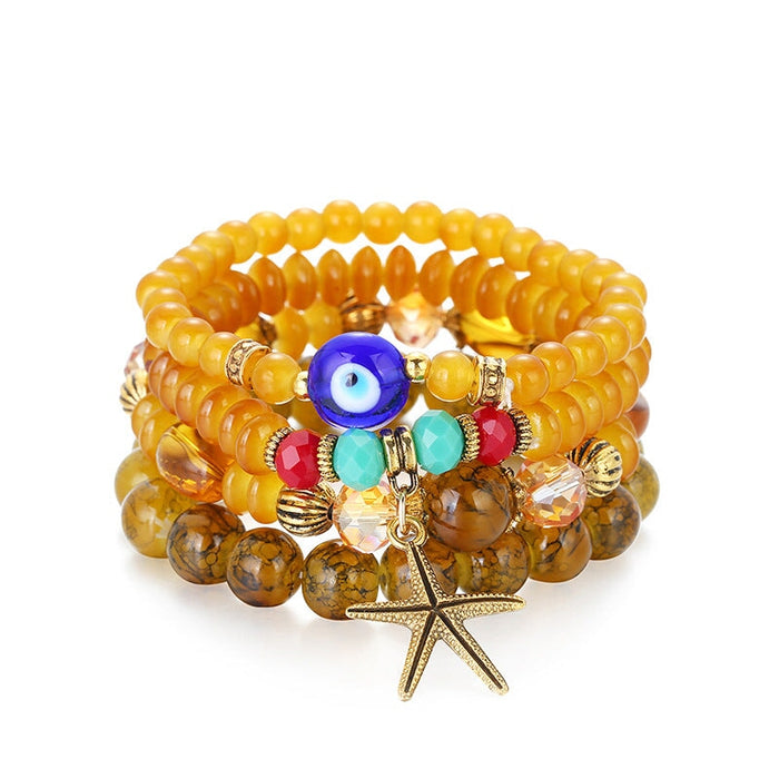 Wholesale Acrylic Boho Multilayer Beaded Bracelet Devil's Eye Starfish Bracelet JDC-BT-DHJ018 Bracelet 邓会君 yellow Wholesale Jewelry JoyasDeChina Joyas De China