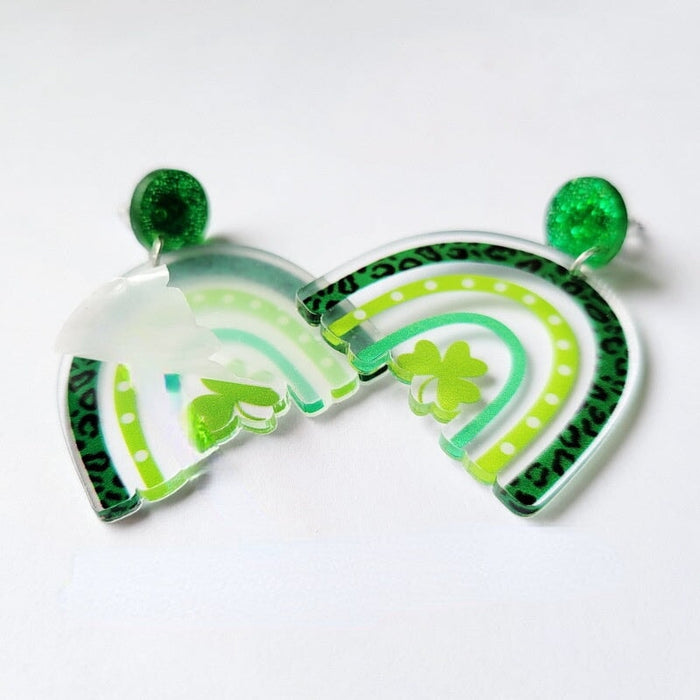 Wholesale acrylic clover beer earrings JDC-ES-XUEP011 Earrings 雪帕 X70 Green rainbow Wholesale Jewelry JoyasDeChina Joyas De China