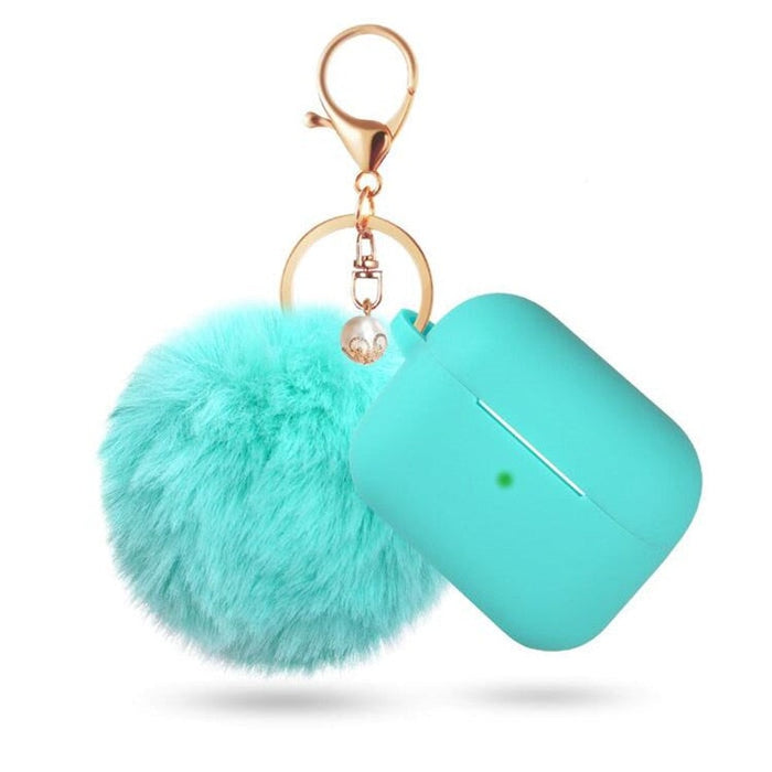 Wholesale Airpods 3 Hair Ball Keychain Plush Silicone Earphone Cases JDC-EPC-LXG004 Earphone cases 莱鑫格 Mint Green airpods 3(2021) Wholesale Jewelry JoyasDeChina Joyas De China