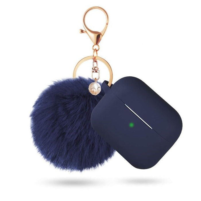 Wholesale AirpodsPro Hair Ball Keychain Plush Silicone Earphone Cases JDC-EPC-LXG003 Earphone cases 莱鑫格 dark blue airpods pro Wholesale Jewelry JoyasDeChina Joyas De China