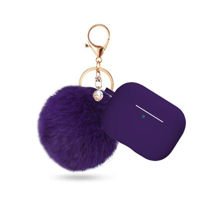 Wholesale AirpodsPro Hair Ball Keychain Plush Silicone Earphone Cases JDC-EPC-LXG003 Earphone cases 莱鑫格 dark purple airpods pro Wholesale Jewelry JoyasDeChina Joyas De China