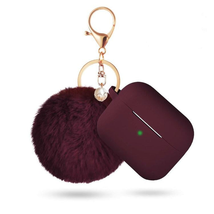 Wholesale AirpodsPro Hair Ball Keychain Plush Silicone Earphone Cases JDC-EPC-LXG003 Earphone cases 莱鑫格 wine red airpods pro Wholesale Jewelry JoyasDeChina Joyas De China