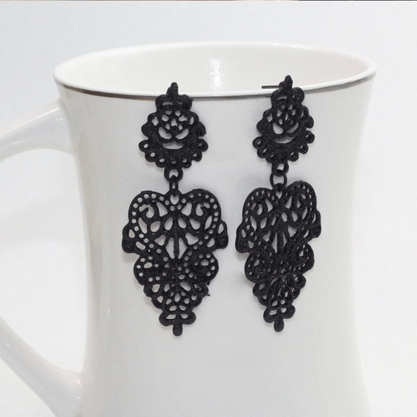 Wholesale Alloy Black Flower Leaf Earrings JDC-ES-GM006 Earrings 冈麦 Wholesale Jewelry JoyasDeChina Joyas De China