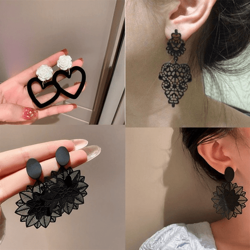 Wholesale Alloy Black Flower Leaf Earrings JDC-ES-GM006 Earrings 冈麦 Wholesale Jewelry JoyasDeChina Joyas De China